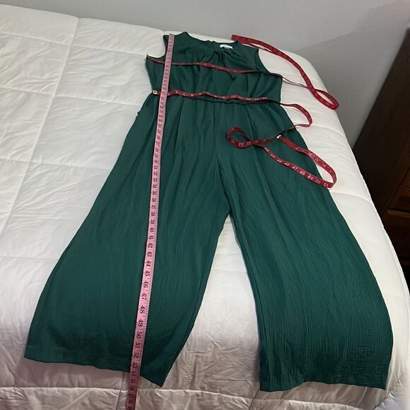 Calvin Klein Pantsuit Size 12 Green Scoop Pleated Neck Sleeveless Pockets - Picture 10 of 12